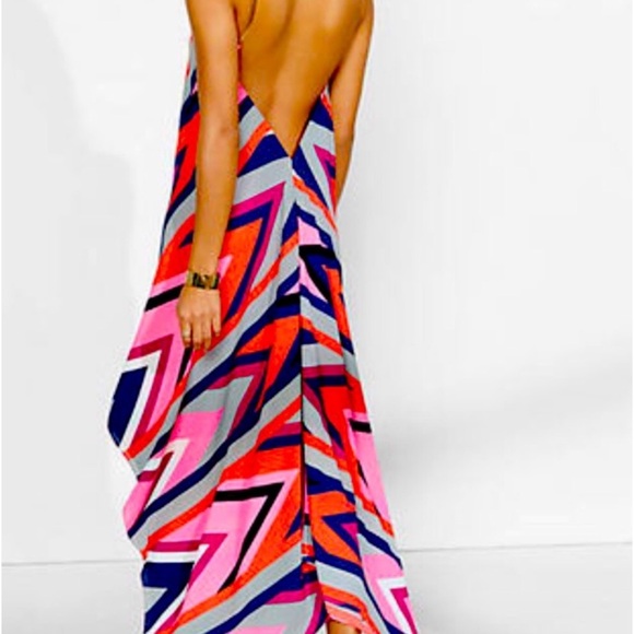 Asymmetrical halter low back Dress colour block high low hem - Picture 4 of 16